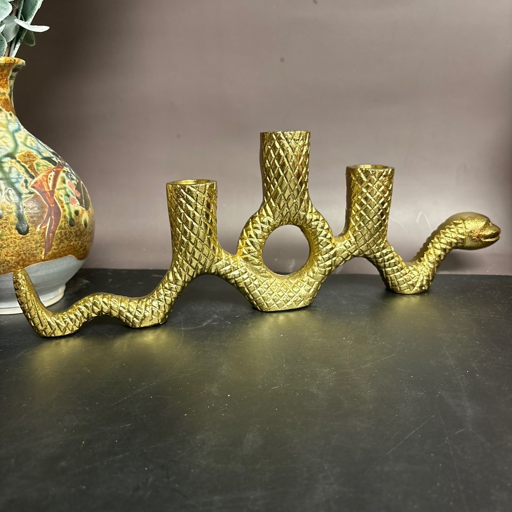 Brass Serpent Candelabra | Snake Taper Candle Holder | Gothic Decor Centerpiece